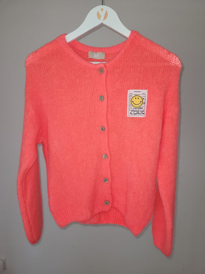 Mohair Cardigan Smiley - Neon-Coral