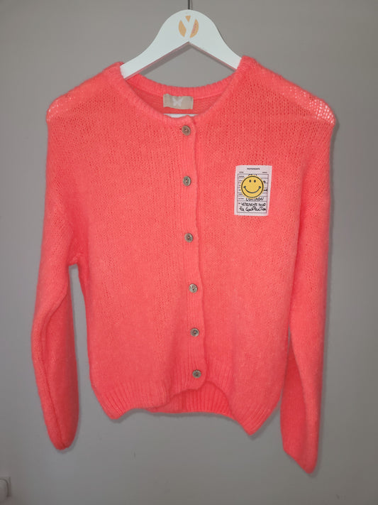 Mohair Cardigan Smiley - Neon-Coral