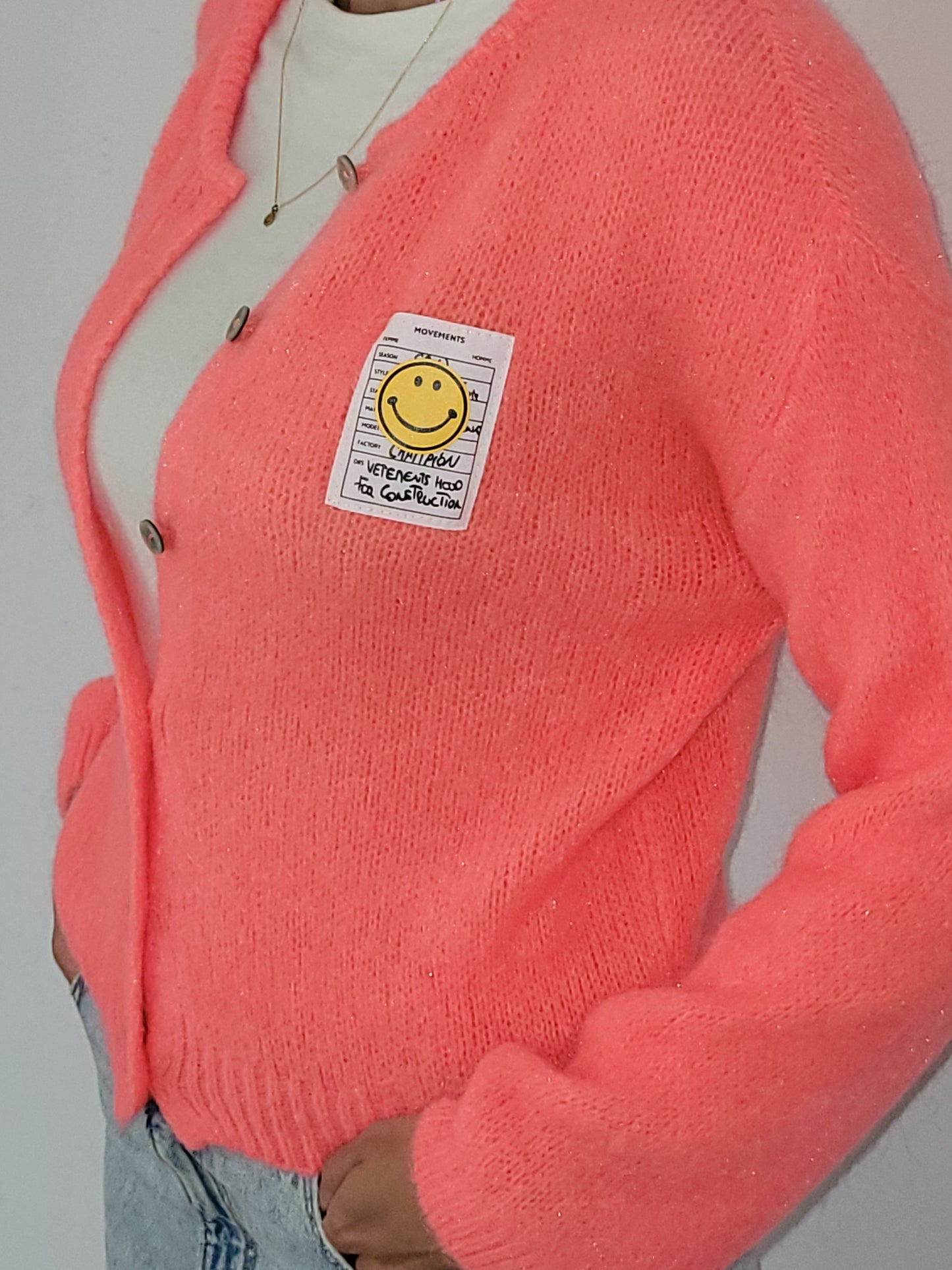 Mohair Cardigan Smiley - Neon-Coral