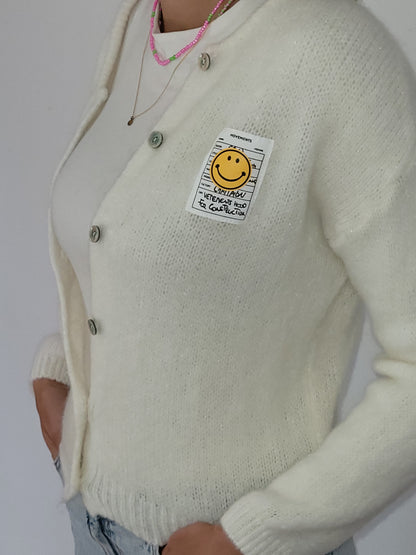 Mohair Cardigan Smiley - Creme-Weiß