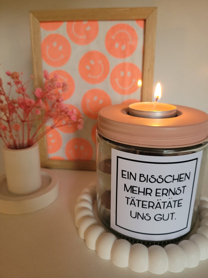 Teelichtglas mit lustigem Spruch