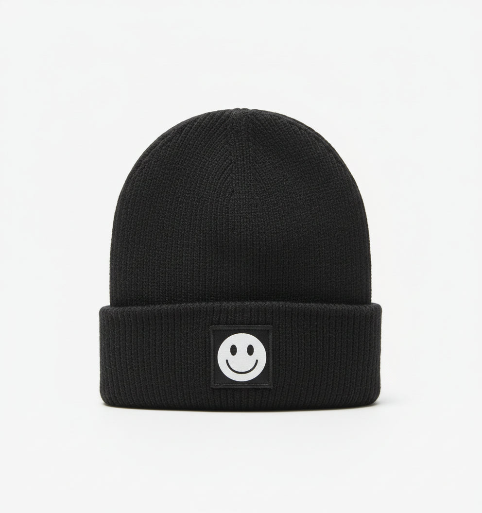 Strick-Kindermütze mit reflektierendem Smiley