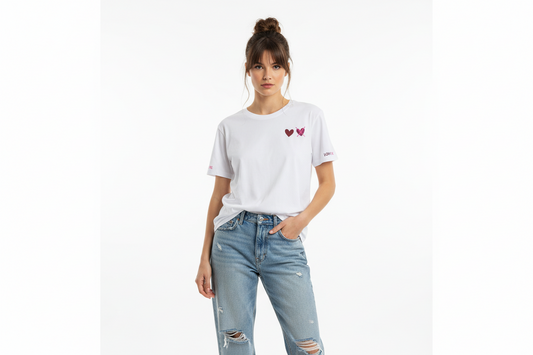 Lustiges Statement Shirt mit Spruch in weiß mit Details für Damen